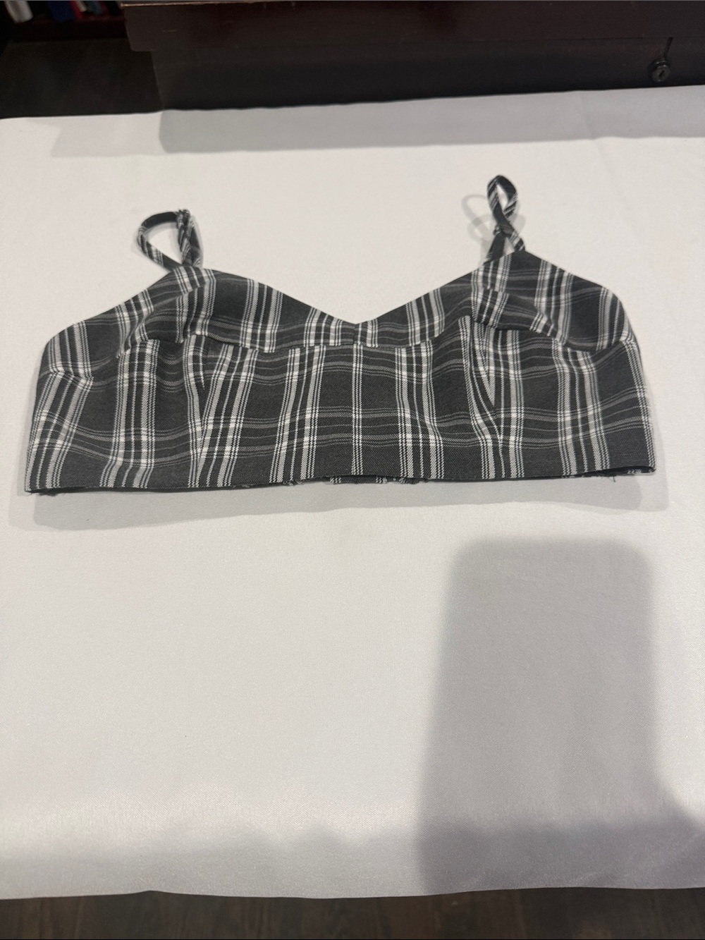re:named gray & White Plaid Cropped Bralette